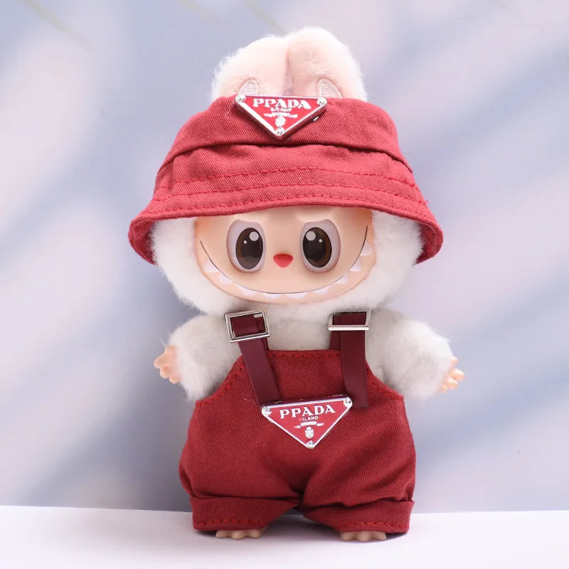 Labubu Outfit Set for 17cm Dolls – Luxury Strap Pants & Hat Set for Sitting Dolls, Party & Display Accessories