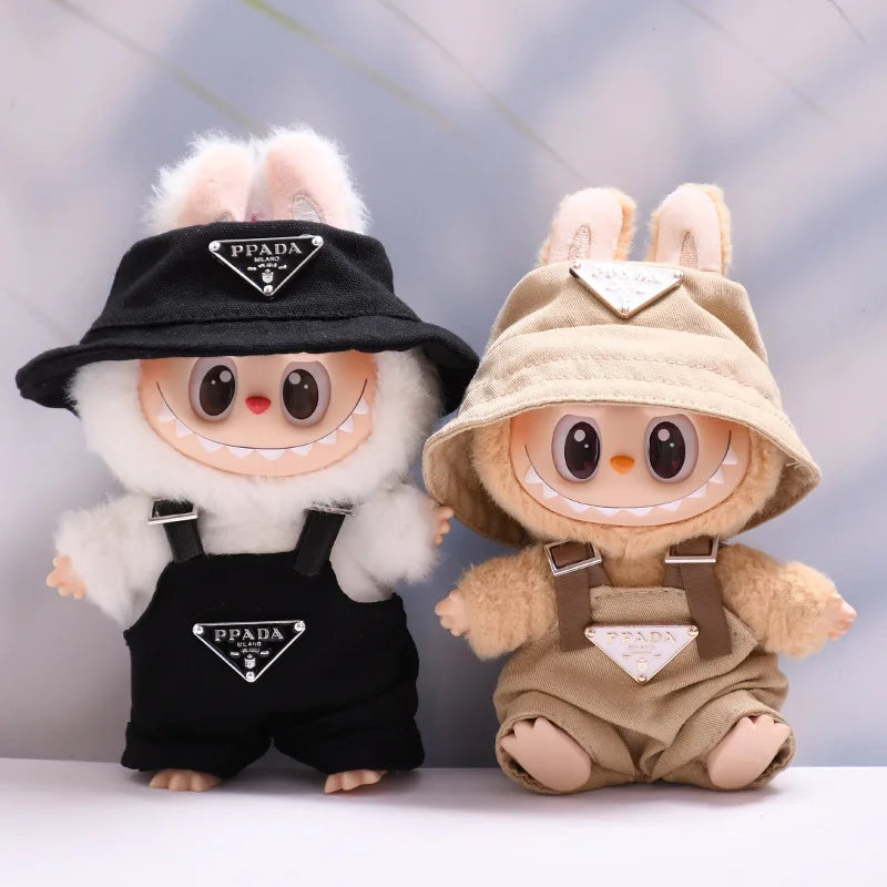 Labubu Outfit Set for 17cm Dolls – Luxury Strap Pants & Hat Set for Sitting Dolls, Party & Display Accessories