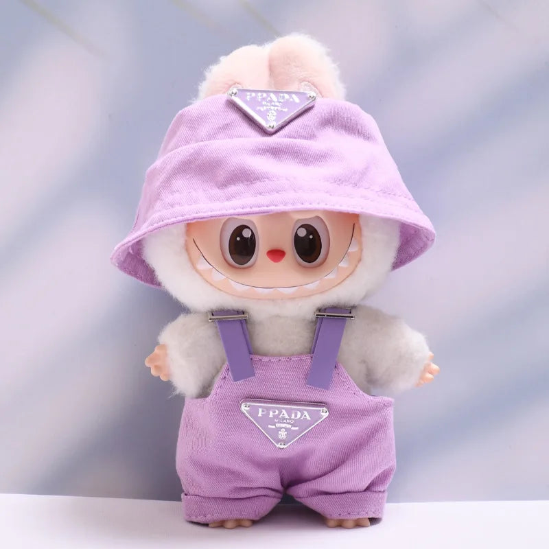 Labubu Outfit Set for 17cm Dolls – Luxury Strap Pants & Hat Set for Sitting Dolls, Party & Display Accessories