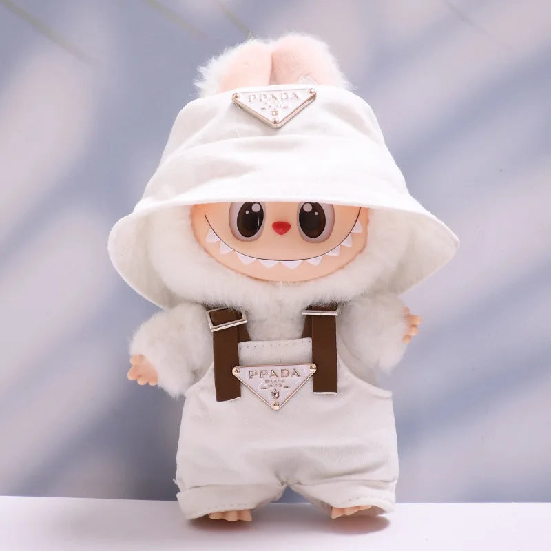 Labubu Outfit Set for 17cm Dolls – Luxury Strap Pants & Hat Set for Sitting Dolls, Party & Display Accessories