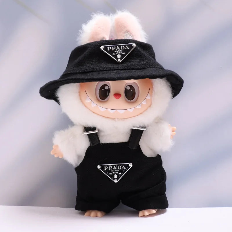 Labubu Outfit Set for 17cm Dolls – Luxury Strap Pants & Hat Set for Sitting Dolls, Party & Display Accessories