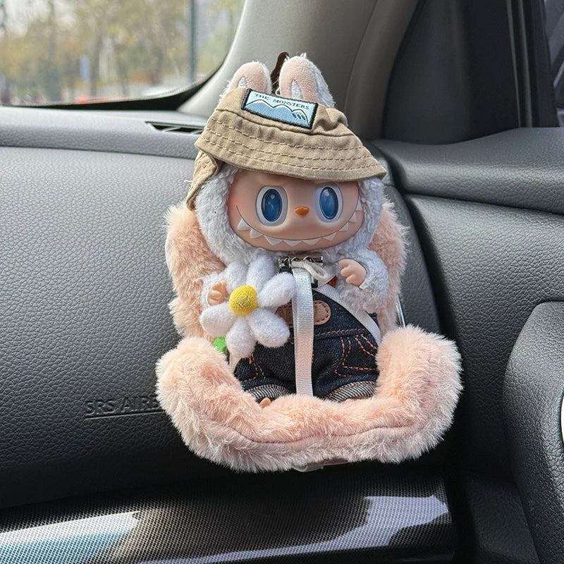 Labubu Car Safety Seat for 15–17cm Dolls – Kawaii Air Vent Accessory & Aromatherapy Clip