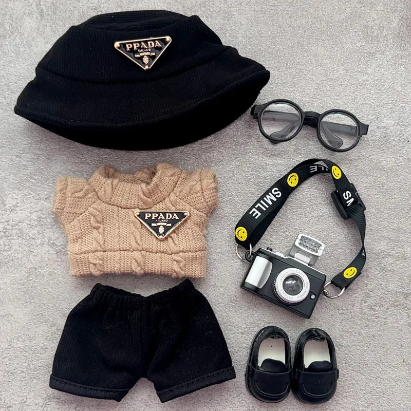 Labubu first and second generation baby clothes labubu triangle sweater overalls hat set can be worn for sitting parties