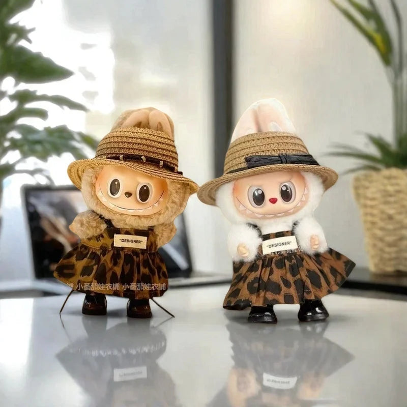Mini Doll'S Clothes Outfit Accessories For Korea Kpop 15-17cm Labubu V1 V2 and 10cm cotton doll leopard print dress Clothing