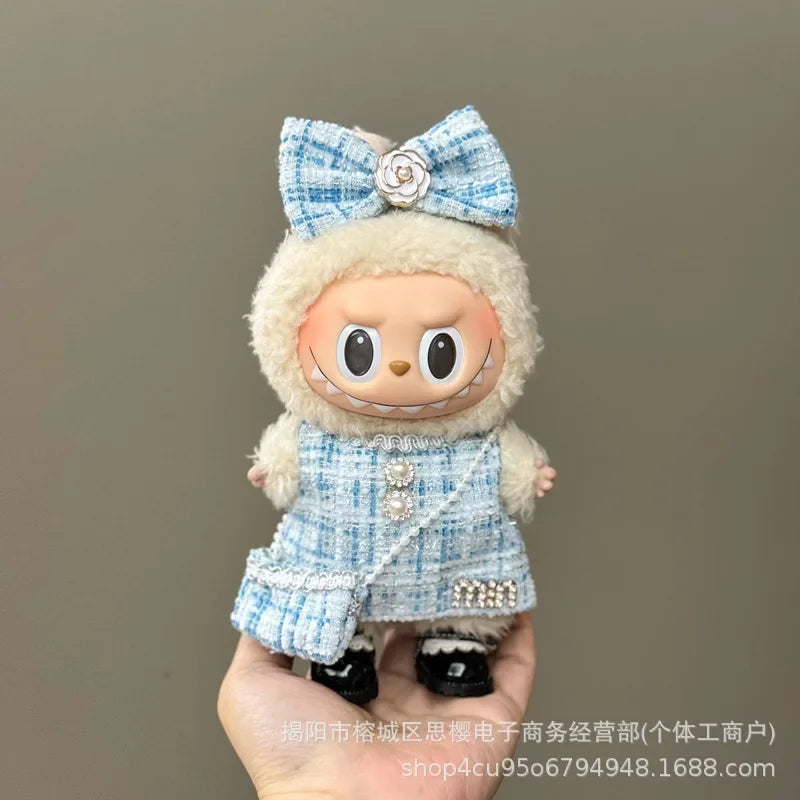 Labubu high imitation big baby clothes 17cm vinyl doll pendant plush toy clothes suit skirt