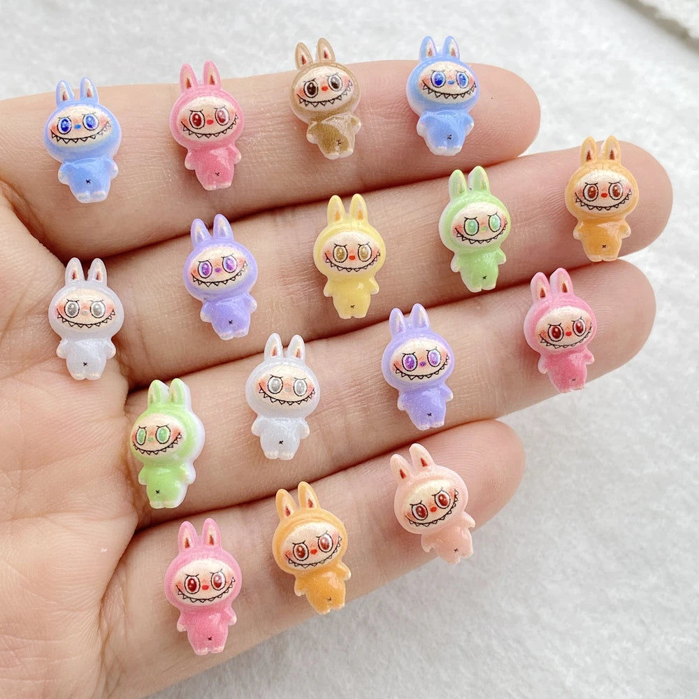 50pcs Resin Colorful Mini Cartoon Animal Rabbit Nail Art Flatback Rhinestone Figurines DIY Miniatures Scrapbook Decor Crafts