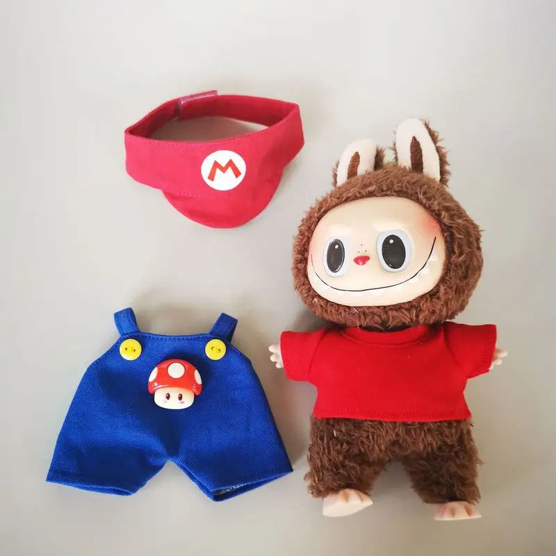 17cm Super Mario Cosplay Clothes Game Character Dress Up Clothes Labubu Clothes Keychain Dolls With Replacement Clothes