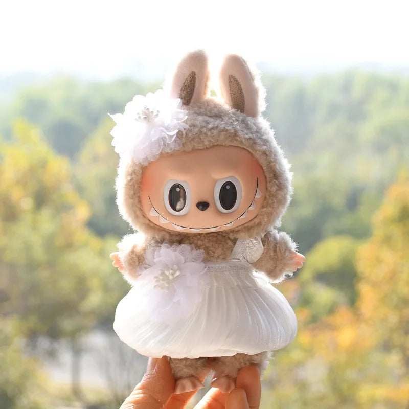 Only Clothes] 17cm Labubu V1 Clothes Outfit Dress Uniform Clothing Labubu Vinyl Pendant's Accessories Wedding Dress Girl Gift