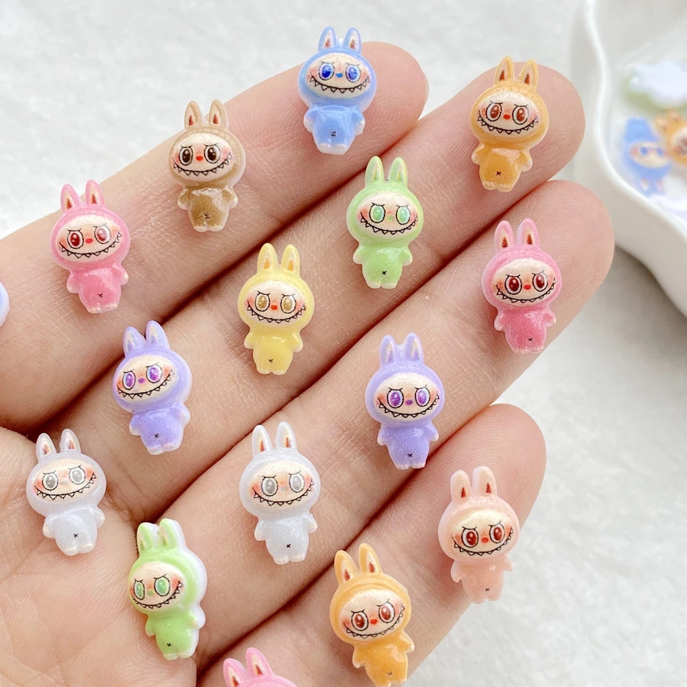 50pcs Resin Colorful Mini Cartoon Animal Rabbit Nail Art Flatback Rhinestone Figurines DIY Miniatures Scrapbook Decor Crafts