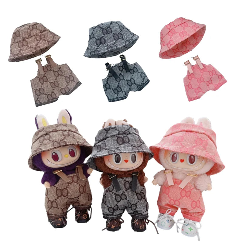 Mini Doll'S Clothes Outfit Accessories for 15-17cm  Labubu & 10cm Cotton Doll Love Hoodie Pink Children's toys