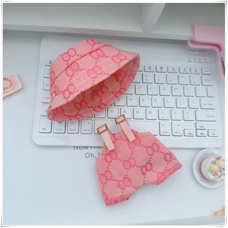 Mini Doll'S Clothes Outfit Accessories for 15-17cm  Labubu & 10cm Cotton Doll Love Hoodie Pink Children's toys