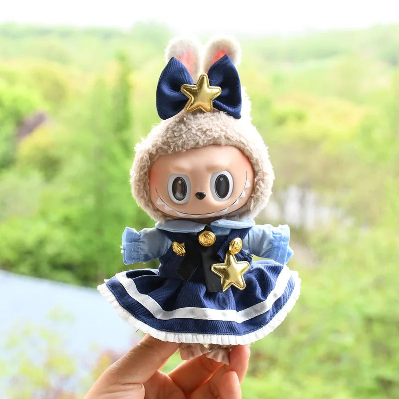 Only Clothes] 17cm Labubu V1 Clothes Outfit Dress Uniform Clothing Labubu Vinyl Pendant's Accessories Wedding Dress Girl Gift
