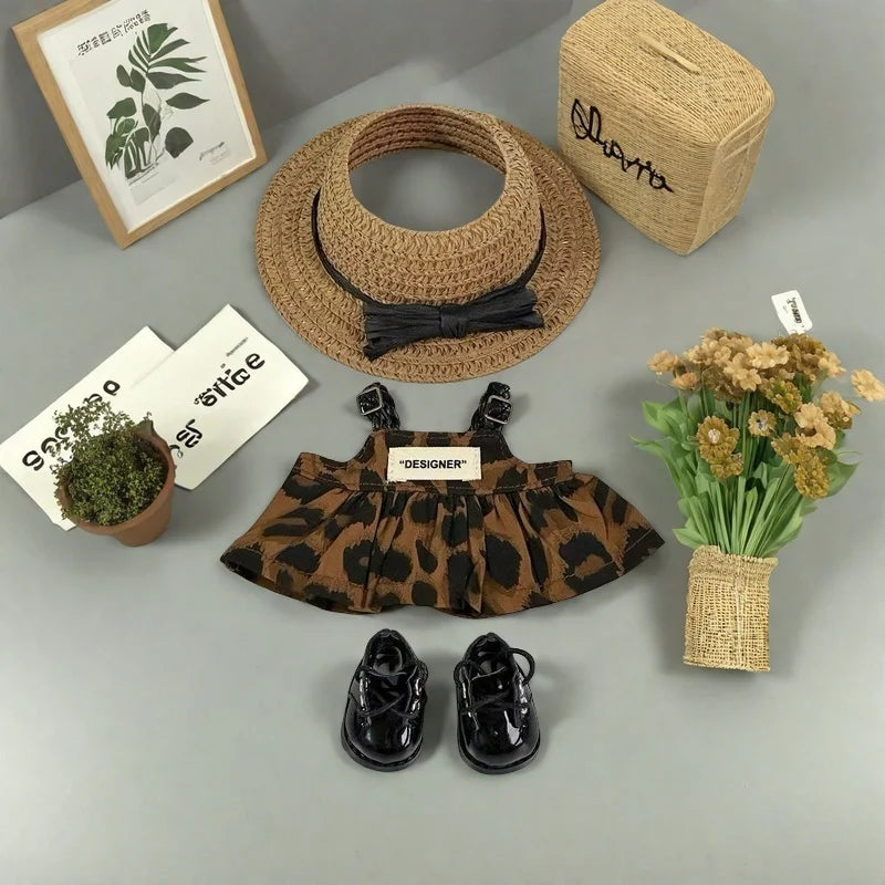 Mini Doll'S Clothes Outfit Accessories For Korea Kpop 15-17cm Labubu V1 V2 and 10cm cotton doll leopard print dress Clothing