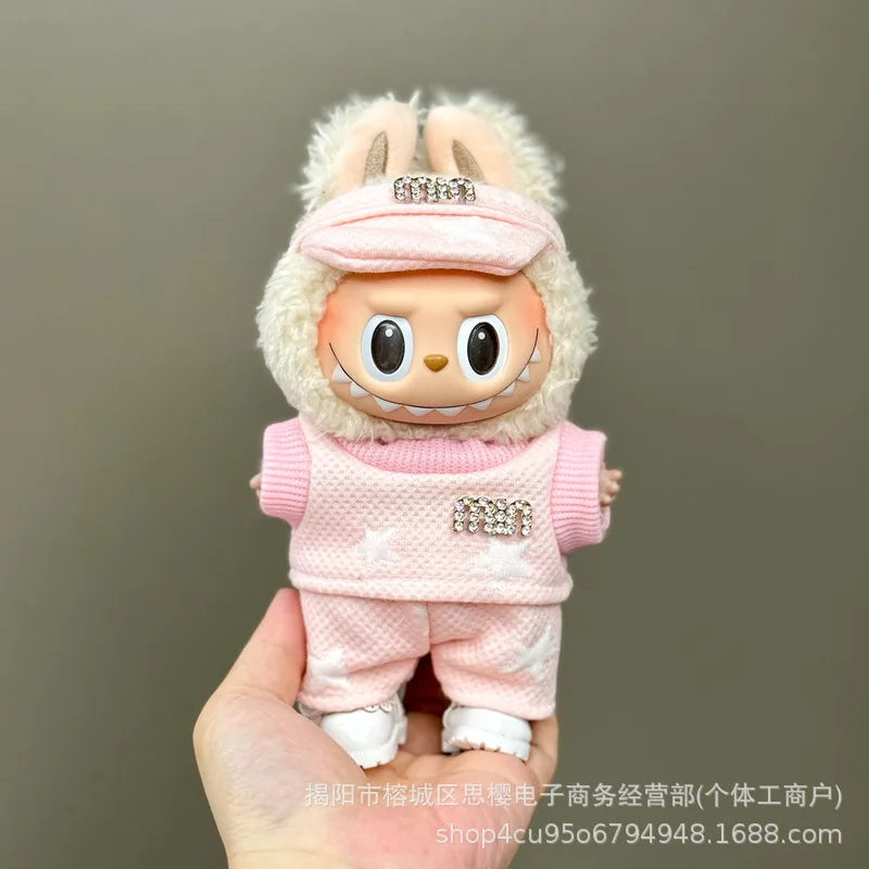 Labubu high imitation big baby clothes 17cm vinyl doll pendant plush toy clothes suit skirt