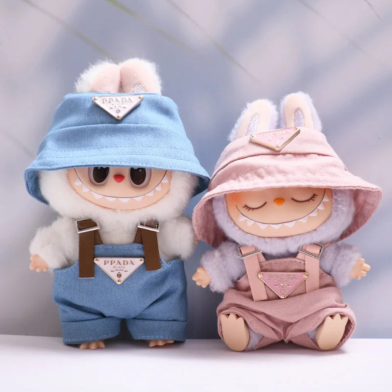 Labubu Outfit Set for 17cm Dolls – Luxury Strap Pants & Hat Set for Sitting Dolls, Party & Display Accessories