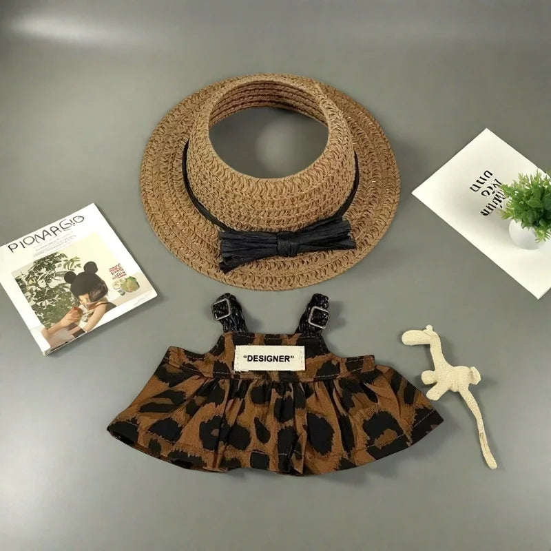 Mini Doll'S Clothes Outfit Accessories For Korea Kpop 15-17cm Labubu V1 V2 and 10cm cotton doll leopard print dress Clothing