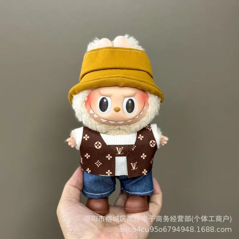 Labubu high imitation big baby clothes 17cm vinyl doll pendant plush toy clothes suit skirt