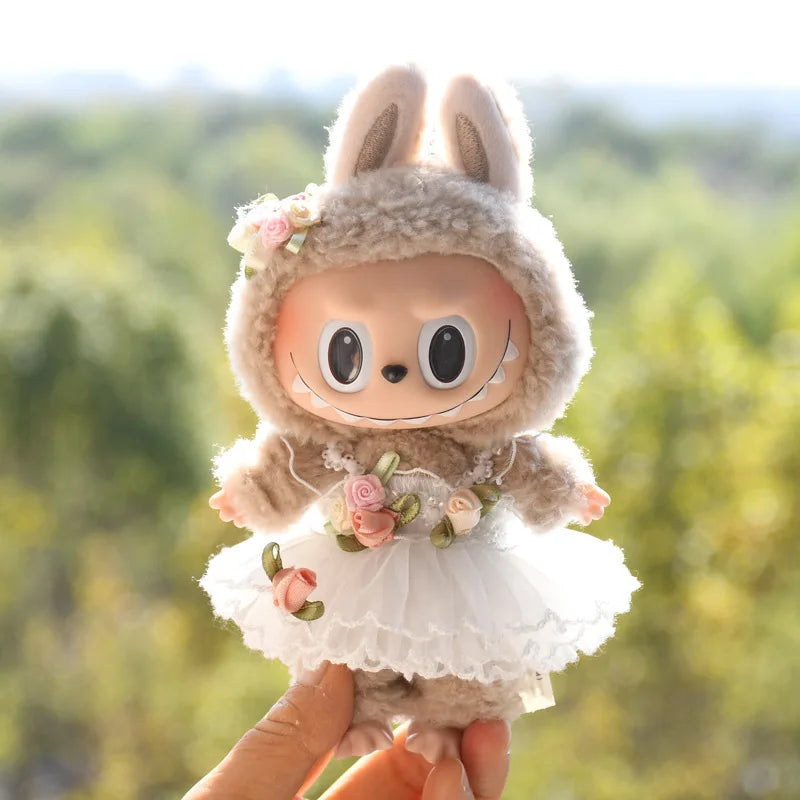 Only Clothes] 17cm Labubu V1 Clothes Outfit Dress Uniform Clothing Labubu Vinyl Pendant's Accessories Wedding Dress Girl Gift