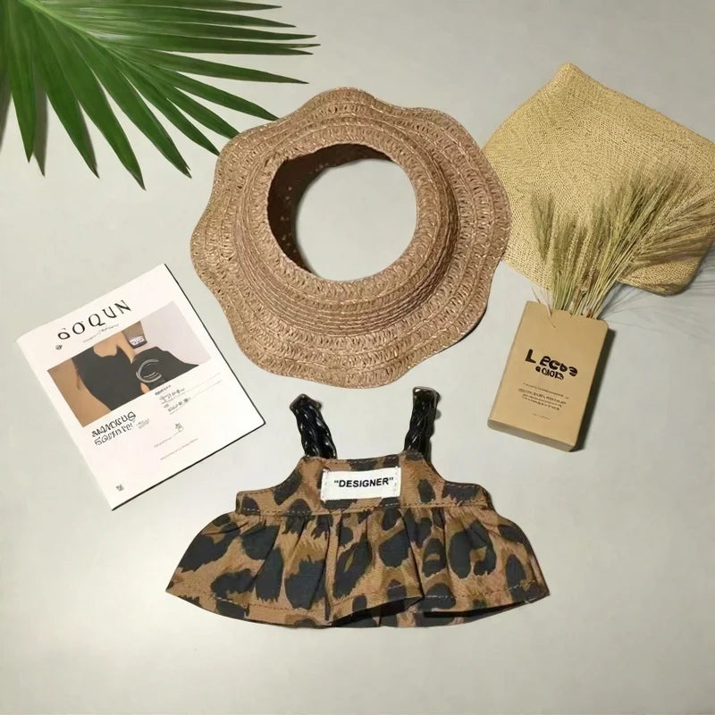 Mini Doll'S Clothes Outfit Accessories For Korea Kpop 15-17cm Labubu V1 V2 and 10cm cotton doll leopard print dress Clothing