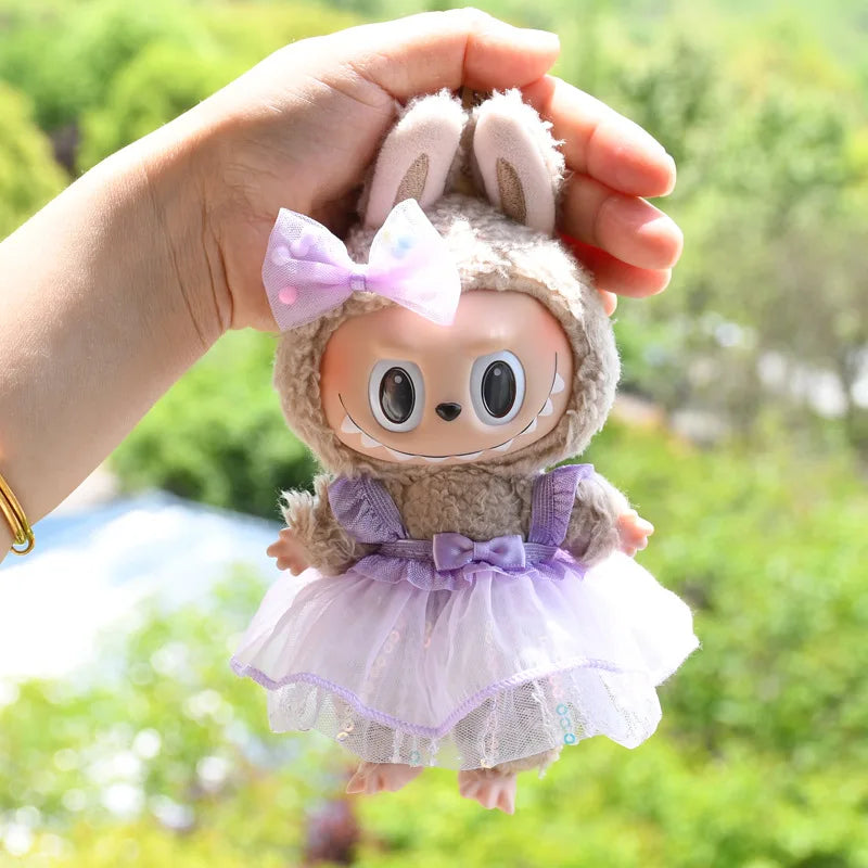 Only Clothes] 17cm Labubu V1 Clothes Outfit Dress Uniform Clothing Labubu Vinyl Pendant's Accessories Wedding Dress Girl Gift