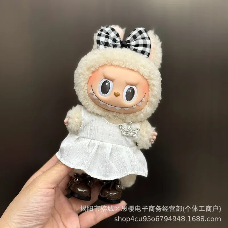 Labubu high imitation big baby clothes 17cm vinyl doll pendant plush toy clothes suit skirt