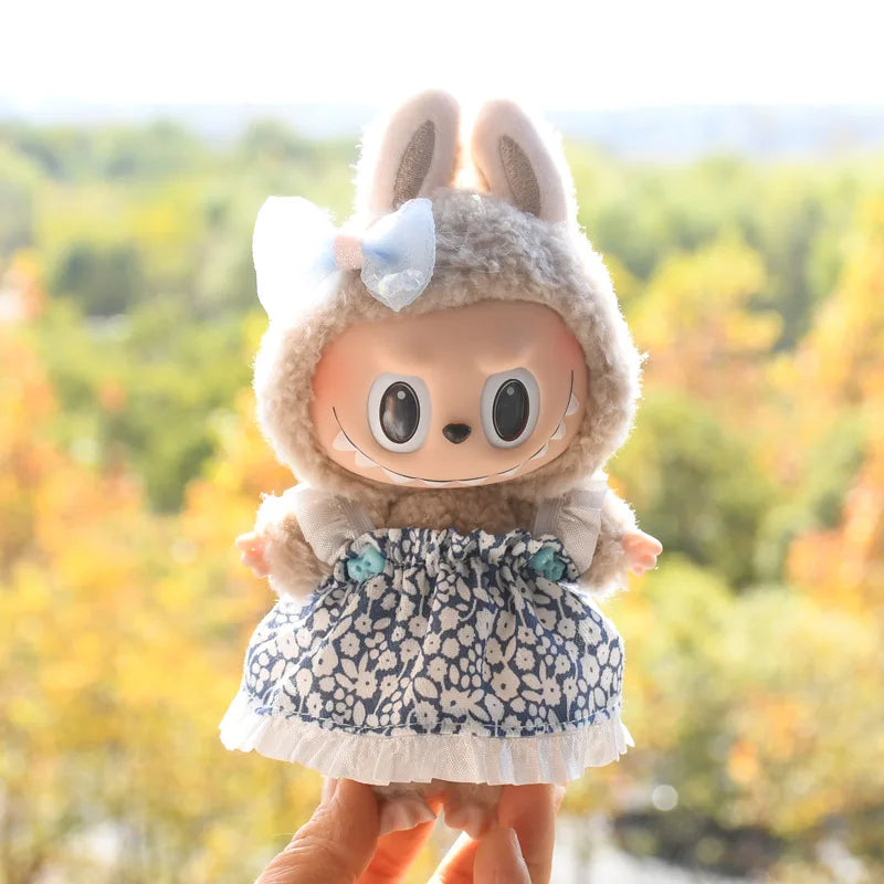 Only Clothes] 17cm Labubu V1 Clothes Outfit Dress Uniform Clothing Labubu Vinyl Pendant's Accessories Wedding Dress Girl Gift