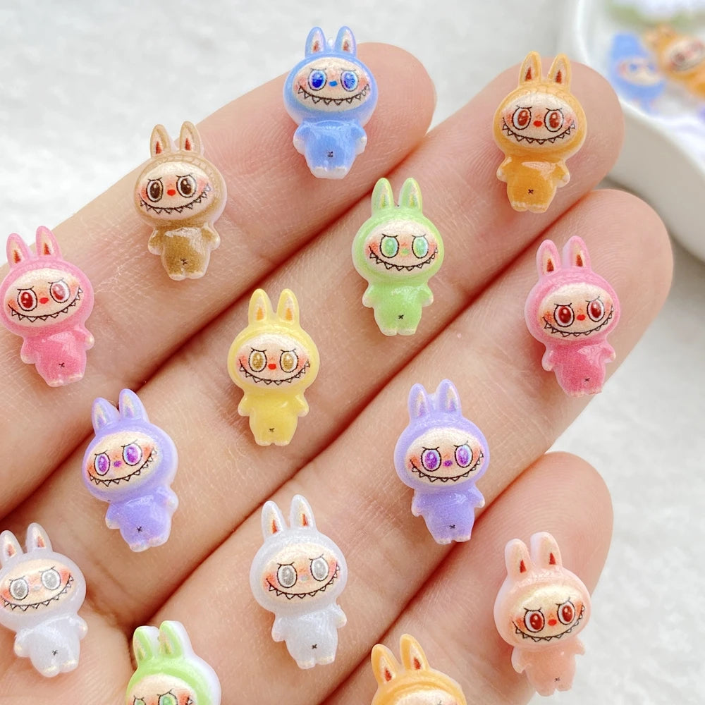50pcs Resin Colorful Mini Cartoon Animal Rabbit Nail Art Flatback Rhinestone Figurines DIY Miniatures Scrapbook Decor Crafts