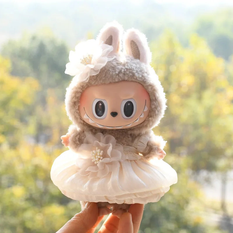 Only Clothes] 17cm Labubu V1 Clothes Outfit Dress Uniform Clothing Labubu Vinyl Pendant's Accessories Wedding Dress Girl Gift