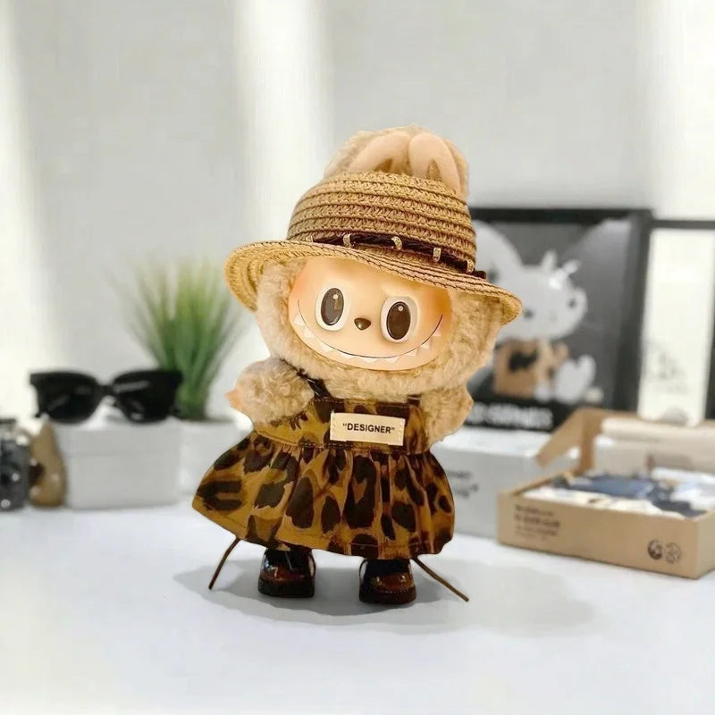 Mini Doll'S Clothes Outfit Accessories For Korea Kpop 15-17cm Labubu V1 V2 and 10cm cotton doll leopard print dress Clothing