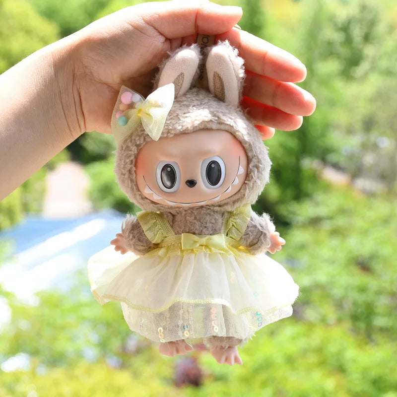 Only Clothes] 17cm Labubu V1 Clothes Outfit Dress Uniform Clothing Labubu Vinyl Pendant's Accessories Wedding Dress Girl Gift
