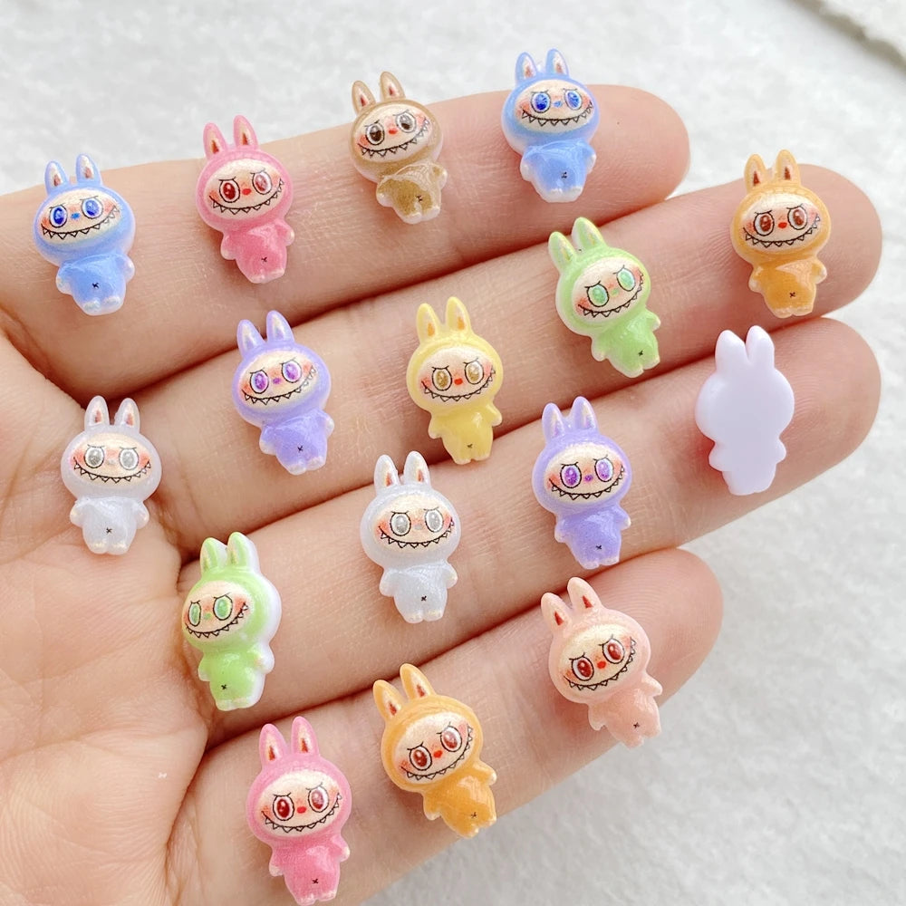 50pcs Resin Colorful Mini Cartoon Animal Rabbit Nail Art Flatback Rhinestone Figurines DIY Miniatures Scrapbook Decor Crafts