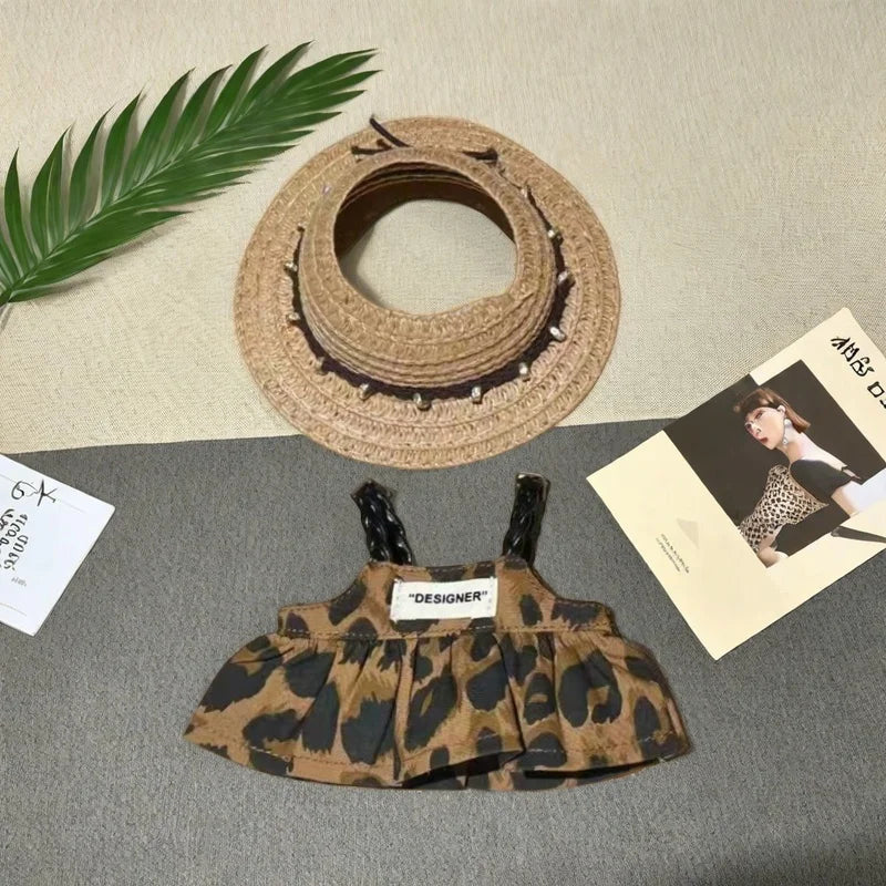 Mini Doll'S Clothes Outfit Accessories For Korea Kpop 15-17cm Labubu V1 V2 and 10cm cotton doll leopard print dress Clothing