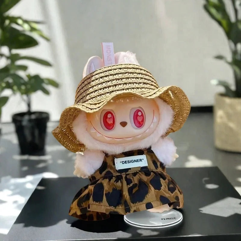 Mini Doll'S Clothes Outfit Accessories For Korea Kpop 15-17cm Labubu V1 V2 and 10cm cotton doll leopard print dress Clothing