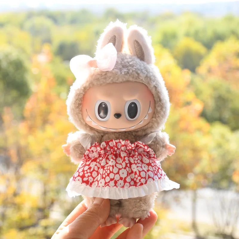 Only Clothes] 17cm Labubu V1 Clothes Outfit Dress Uniform Clothing Labubu Vinyl Pendant's Accessories Wedding Dress Girl Gift