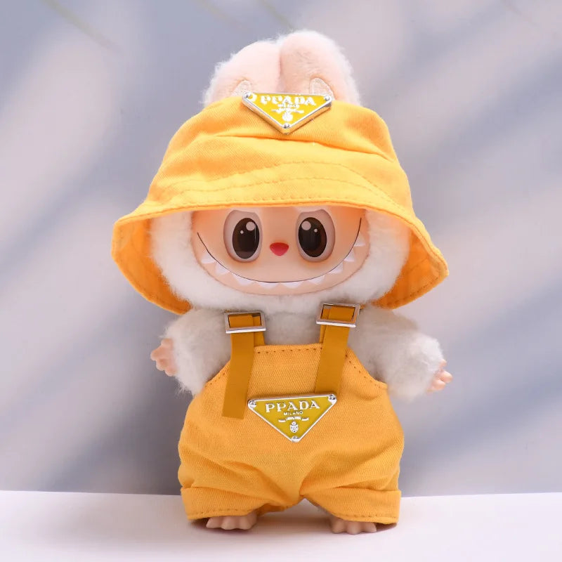 Labubu Outfit Set for 17cm Dolls – Luxury Strap Pants & Hat Set for Sitting Dolls, Party & Display Accessories