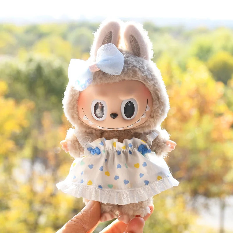 Only Clothes] 17cm Labubu V1 Clothes Outfit Dress Uniform Clothing Labubu Vinyl Pendant's Accessories Wedding Dress Girl Gift
