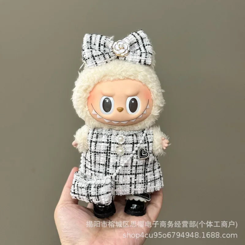 Labubu high imitation big baby clothes 17cm vinyl doll pendant plush toy clothes suit skirt