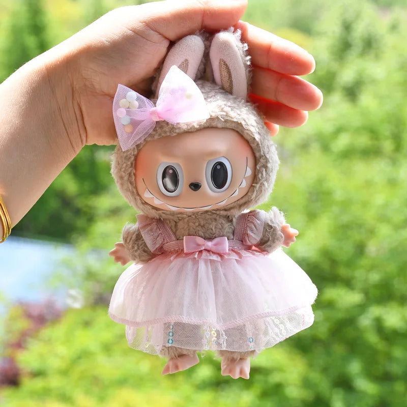 Only Clothes] 17cm Labubu V1 Clothes Outfit Dress Uniform Clothing Labubu Vinyl Pendant's Accessories Wedding Dress Girl Gift
