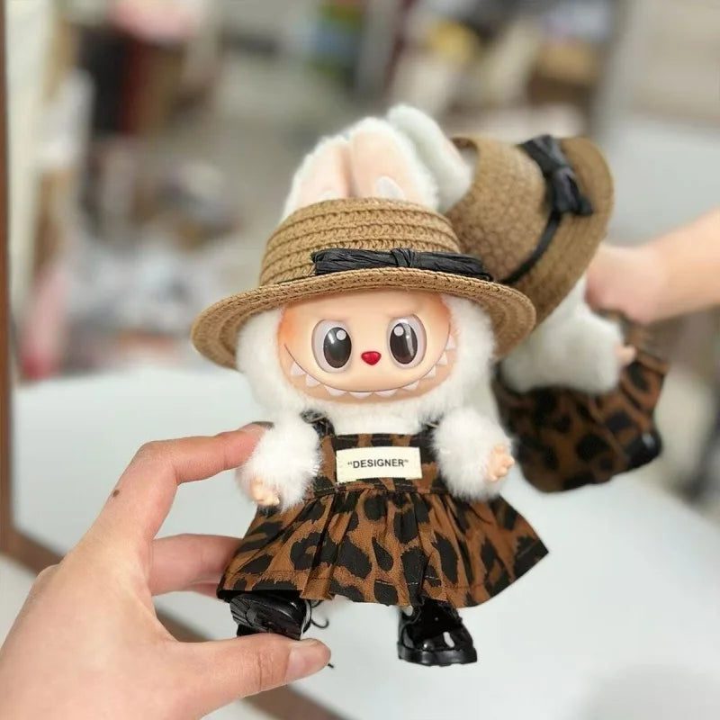 Mini Doll'S Clothes Outfit Accessories For Korea Kpop 15-17cm Labubu V1 V2 and 10cm cotton doll leopard print dress Clothing