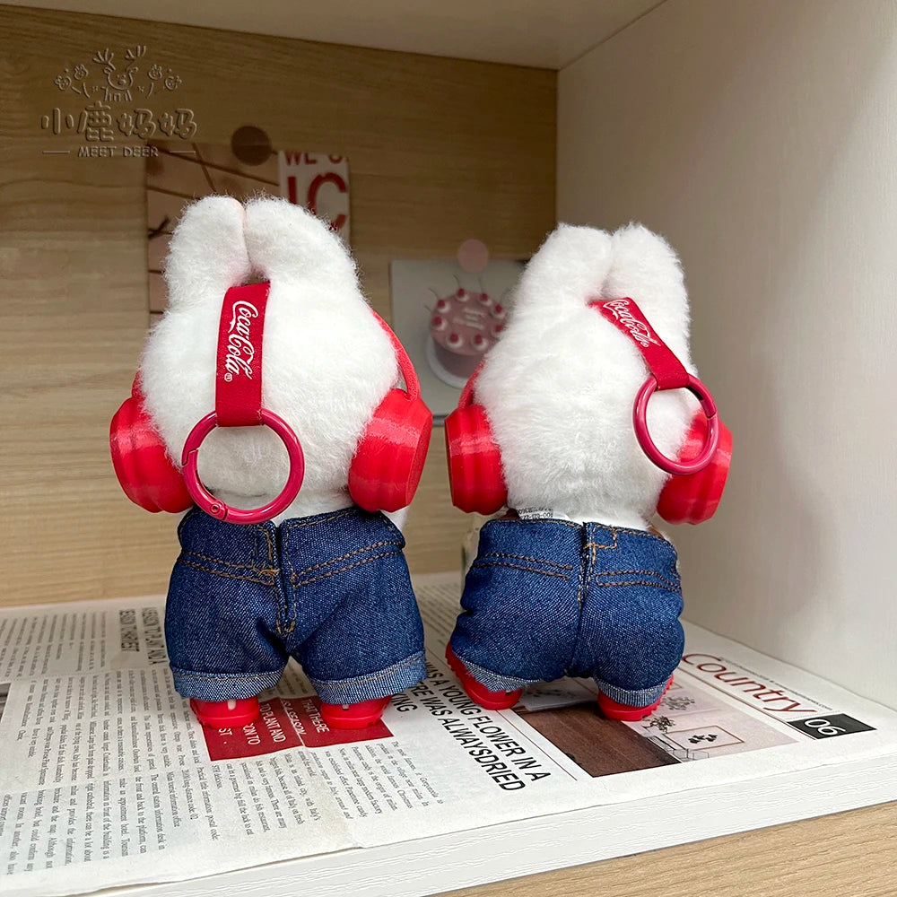 New Coke Series Labubu Baby Clothes Red Headphones Denim Suspenders Trousers Trend Baby Clothes Suit Vinyl Doll Dress-Up Toy