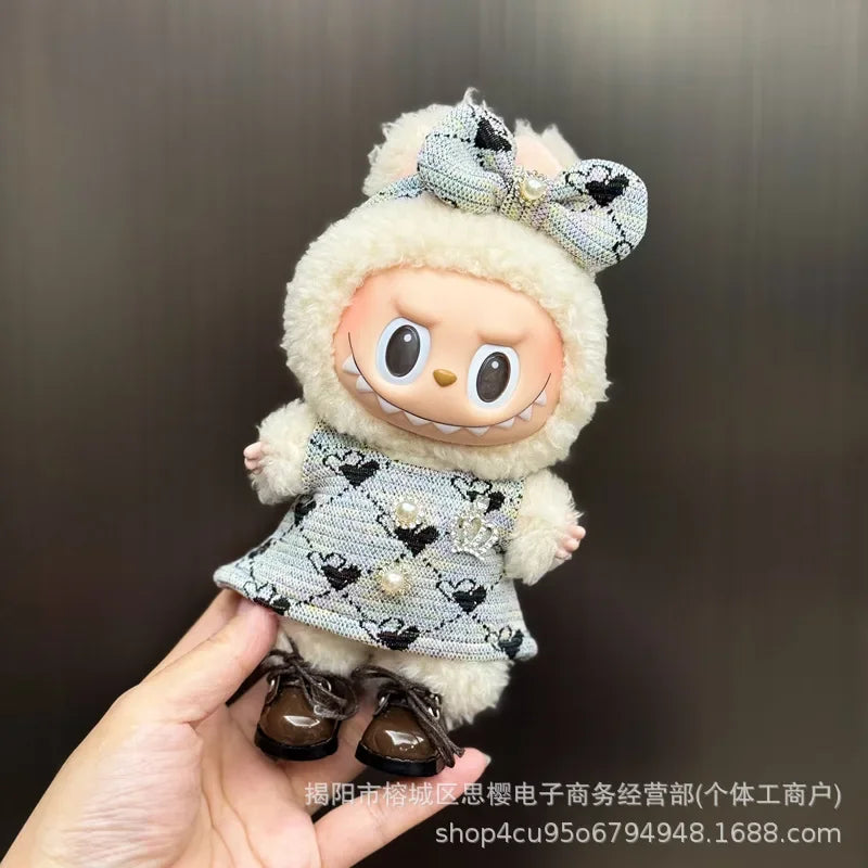Labubu high imitation big baby clothes 17cm vinyl doll pendant plush toy clothes suit skirt
