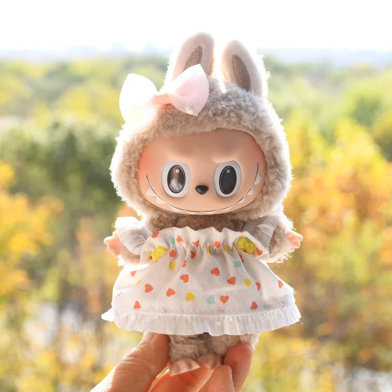 Only Clothes] 17cm Labubu V1 Clothes Outfit Dress Uniform Clothing Labubu Vinyl Pendant's Accessories Wedding Dress Girl Gift